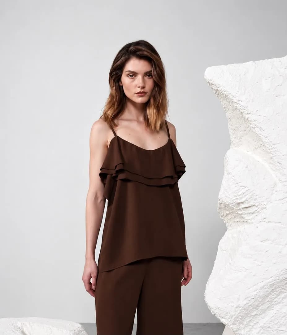 Blusa alça com babados choco Tamanhos p,m e g